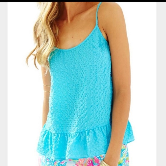Lilly Pulitzer Silky Ruffle Peplum Tank in Shorely Blue Size XS in Excellent Con - Picture 1 of 7